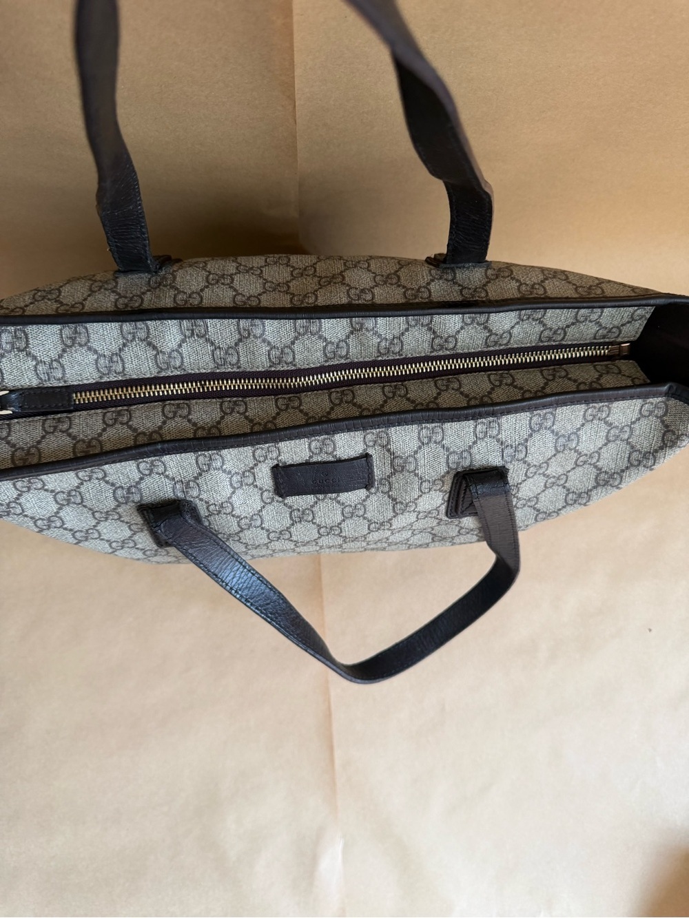 Gucci Brown GG Canvas Tote with Dark Brown Leather Trim - Picture 7 of 15